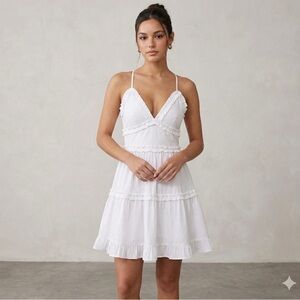 Fashion Nova White Tiered Ruffle Mini Dress - BNWT - Size Large